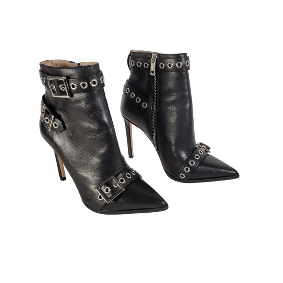 Diesel Shoes - Diesel ROCKSTAR Black Leather Buckles Side Zip Booties Women Sz 6.5 US / 37 EU